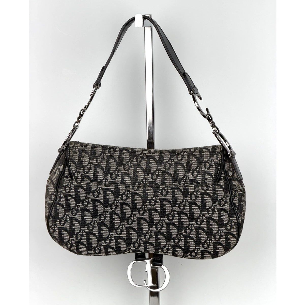 Christian Dior Monogram Double Saddle Bag Black Canvas Vintage John Galliano D4