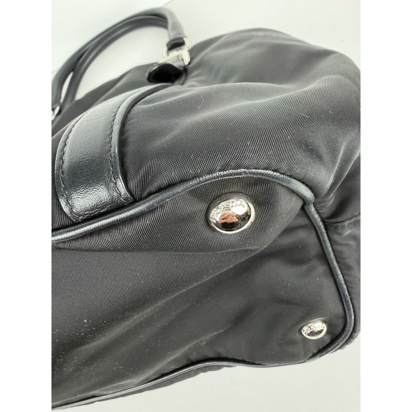 Prada Tessuto Top-Handle Bag Medium in Black Nylon with Silver Hardware S-12