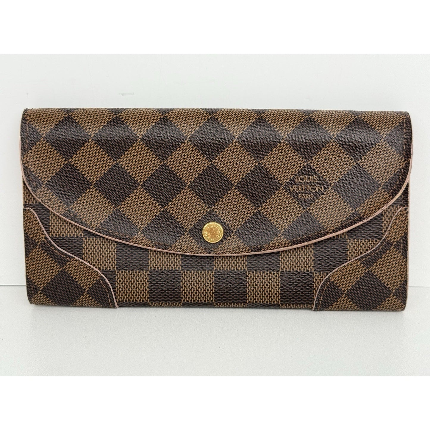 Louis Vuitton Damier Ebene Caïssa Wallet Rose Ballerine with Gold Hardware