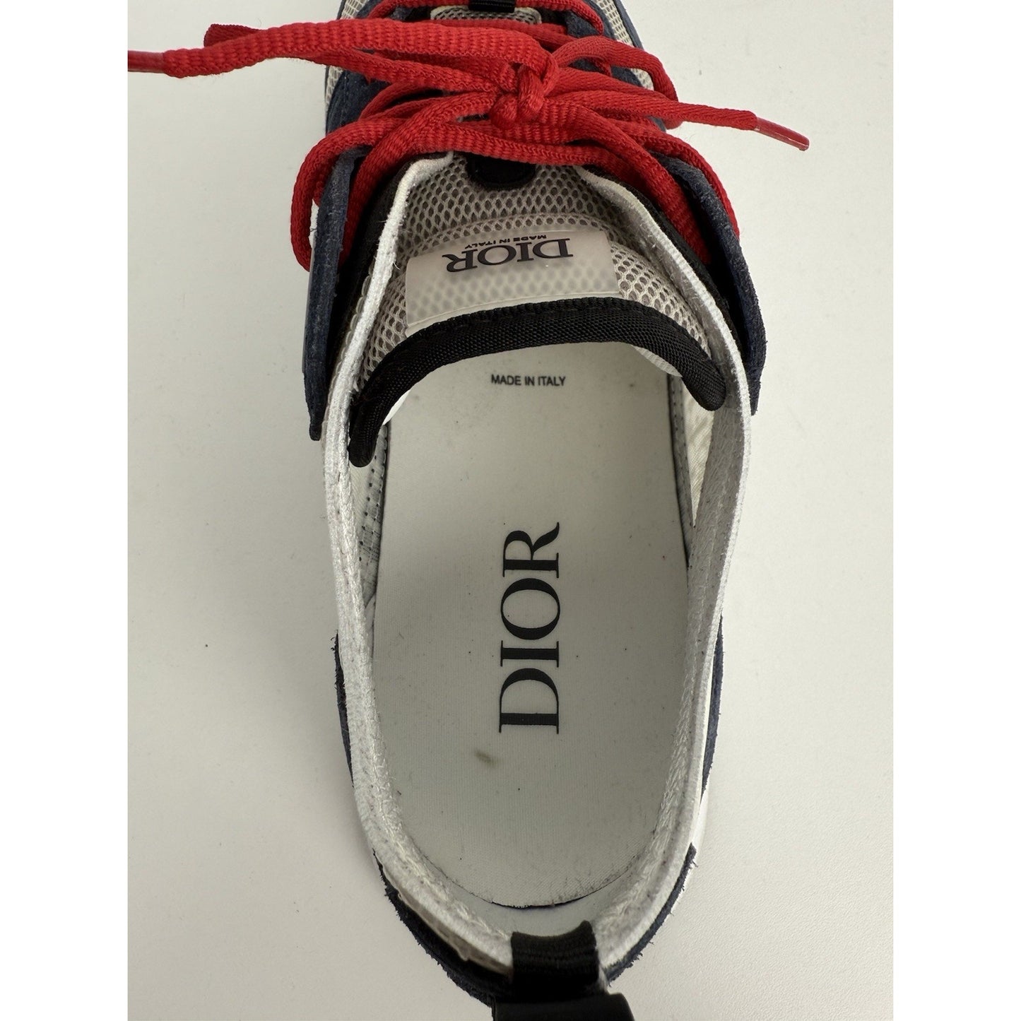 Dior Men’s White and Blue Sneakers with Red Laces, Size 42