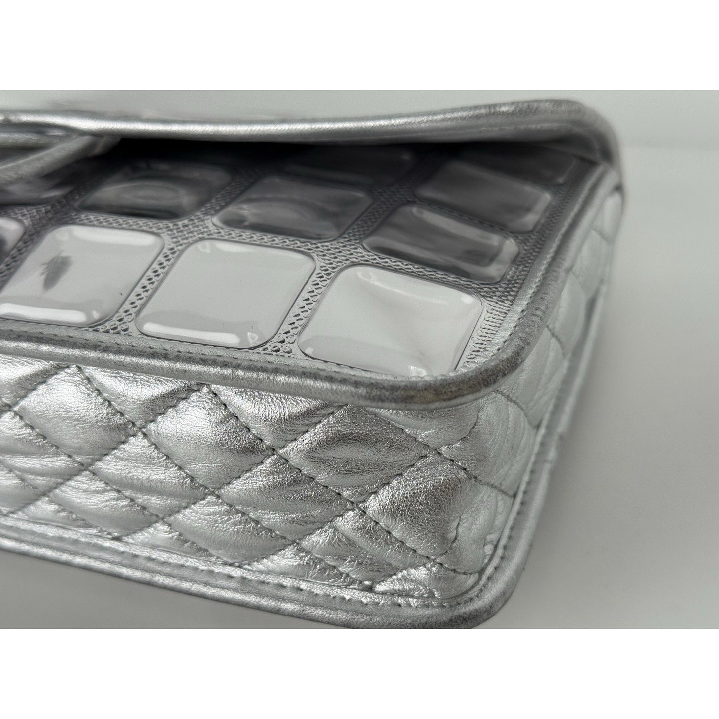 Chanel Classic Flap Ice Cube Chocolate Bar Metallic Silver PVC with Leather Trim