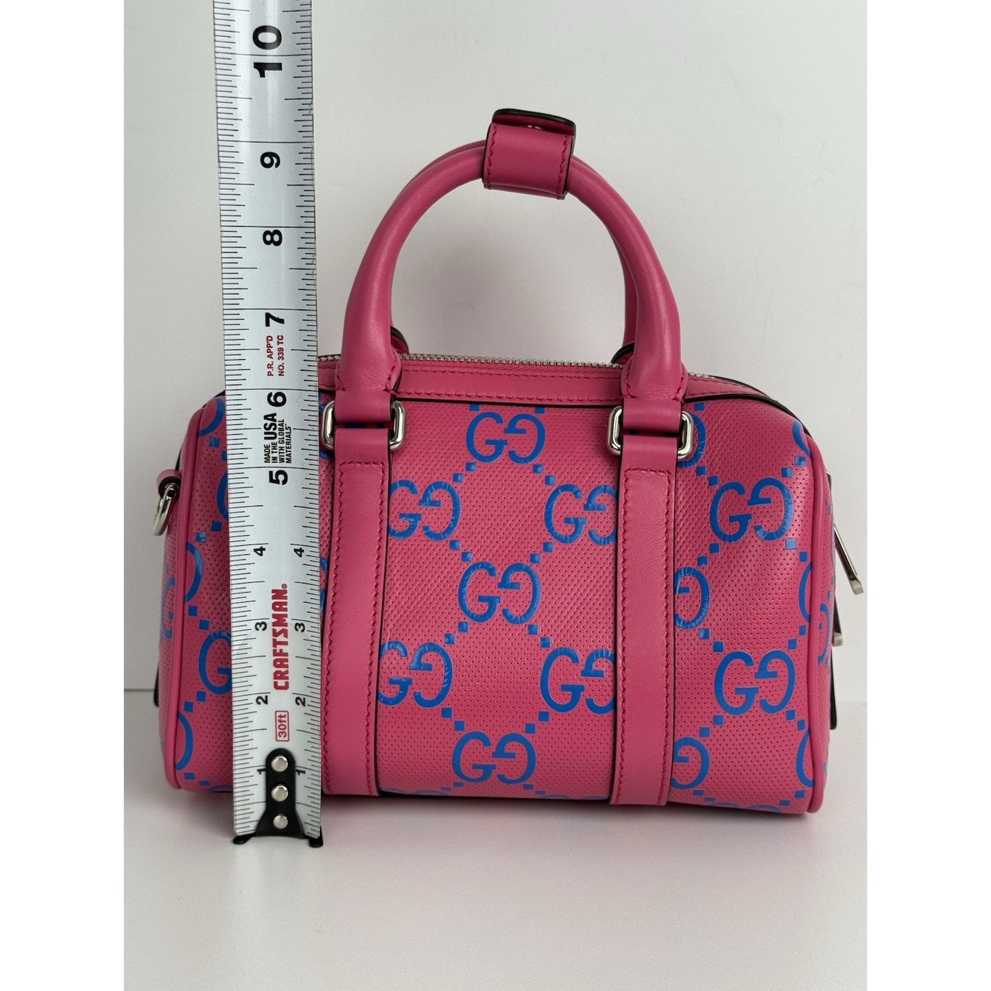 Gucci GG Tennis Perforated Leather Mini Duffle Bag Modern Pink and Blue C-1