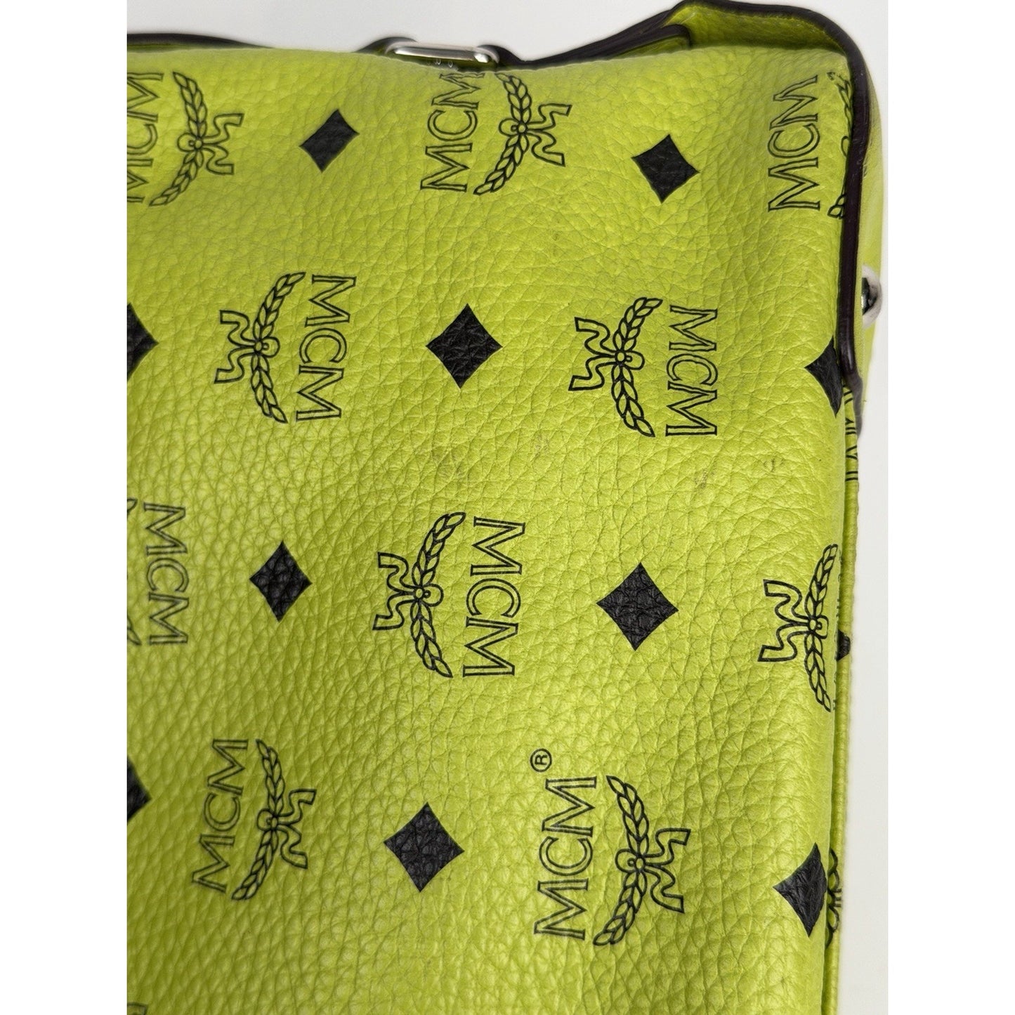 MCM Messenger Crossbody Bag in Neon Green Visetos Monogram Leather S-15