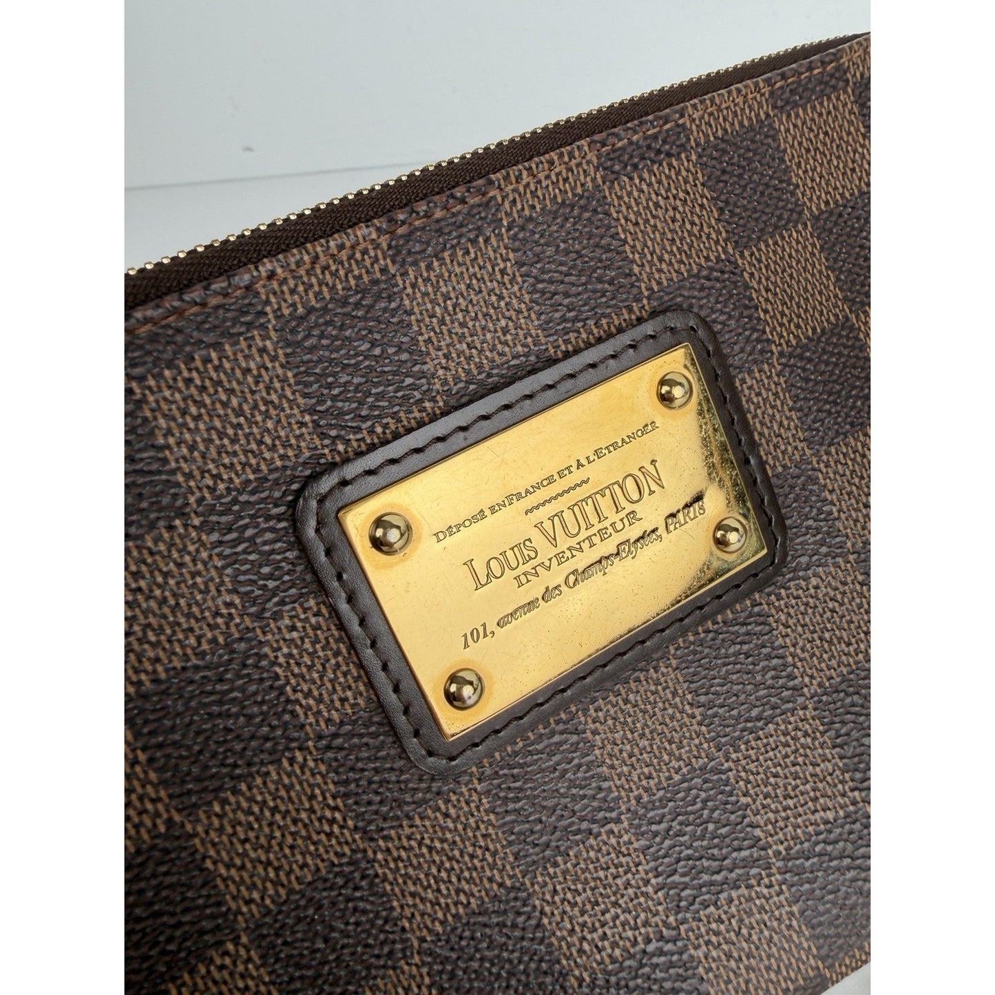 Louis Vuitton Eva Clutch Bag in Brown Damier Ebene Coated Canvas 2015