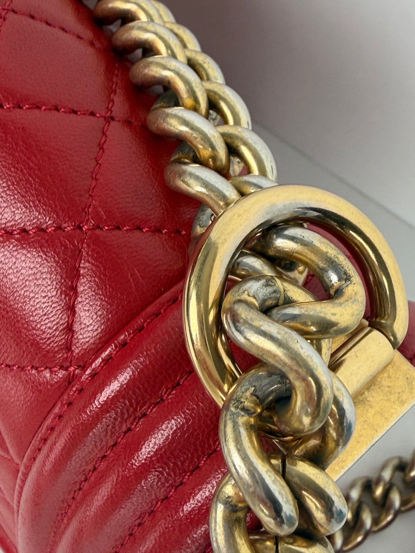 Chanel Boy Bag Medium in Red Lambskin Leather Gold Hardware 2015-2016 YE-8