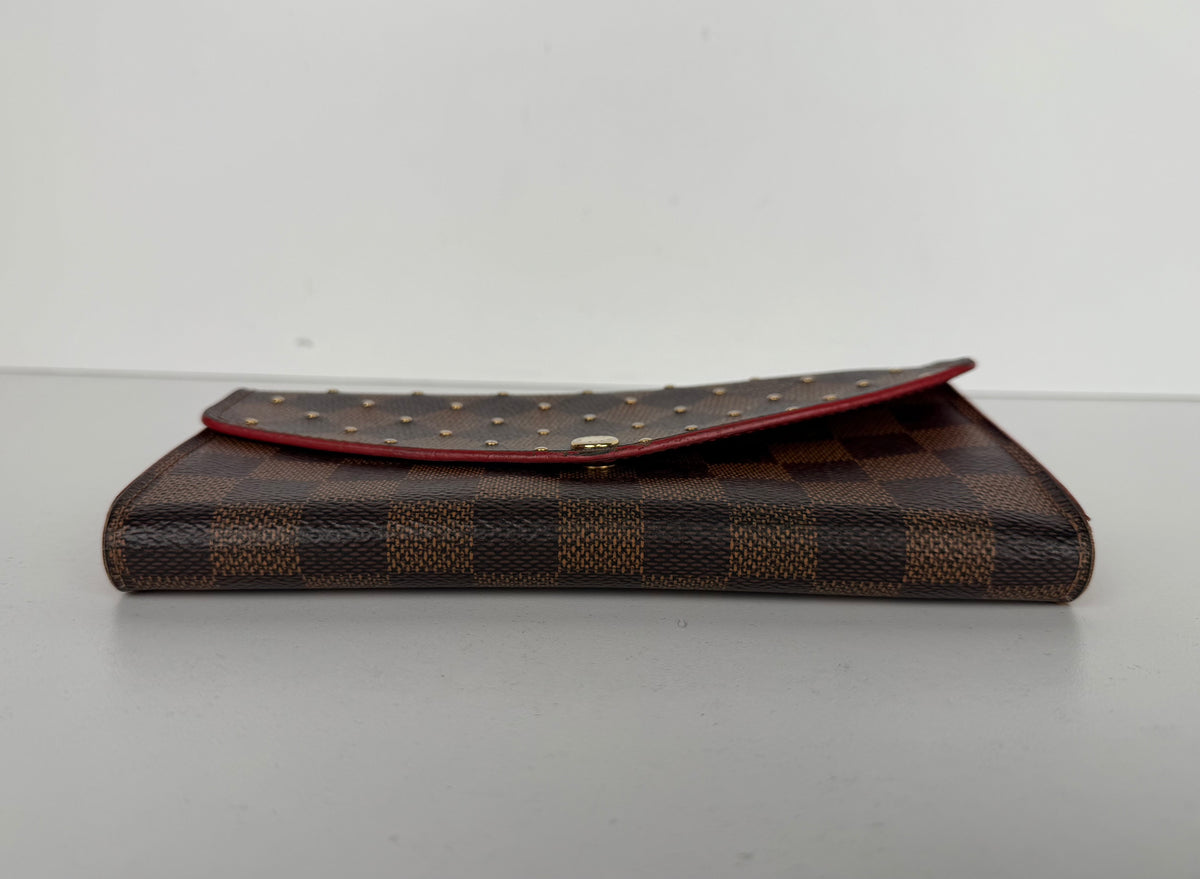Louis Vuitton Damier Ebene Studded Sarah Wallet in Brown Coated Canvas YK-1