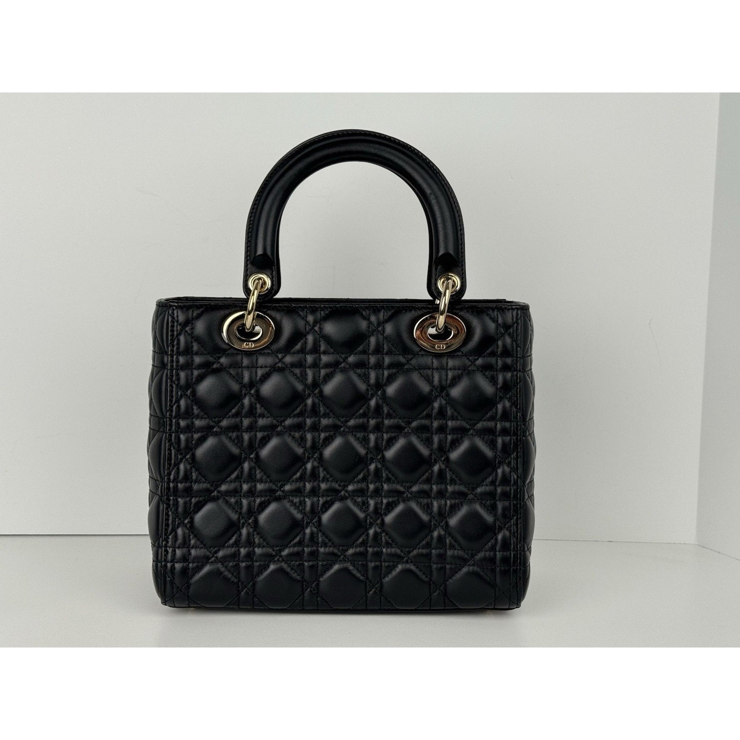 Dior Lady Medium Tote Shoulder Bag Black Leather