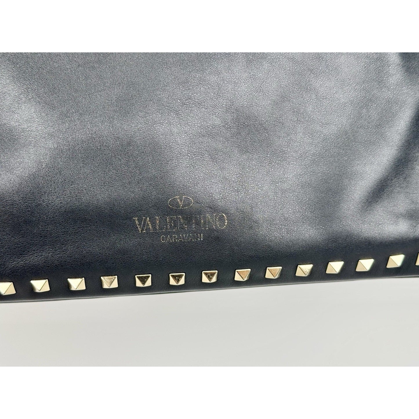 Valentino Rockstud Black Leather Pouch with Golden Hardware B-1