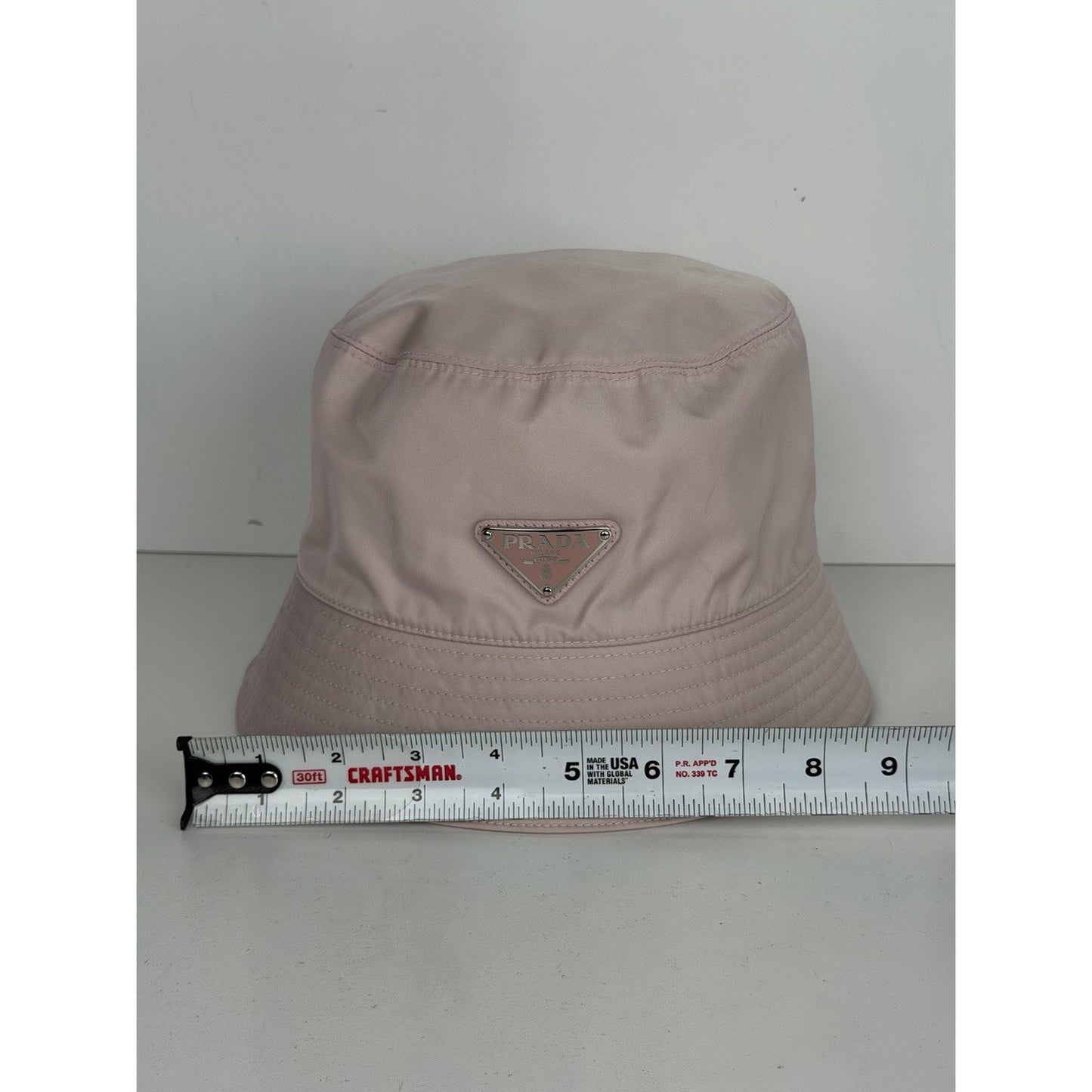 Prada Re-Nylon Bucket Hat L Pink & Metal Triangle Logo K3