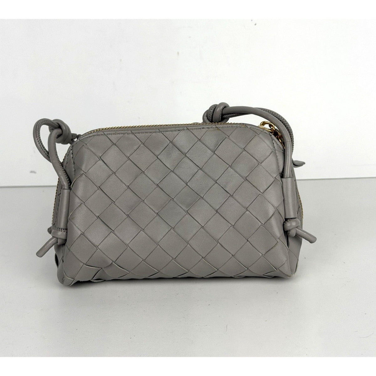 Bottega Veneta Concert Pouch Crossbody Bag Mini in Gray Intrecciato Leather E-1