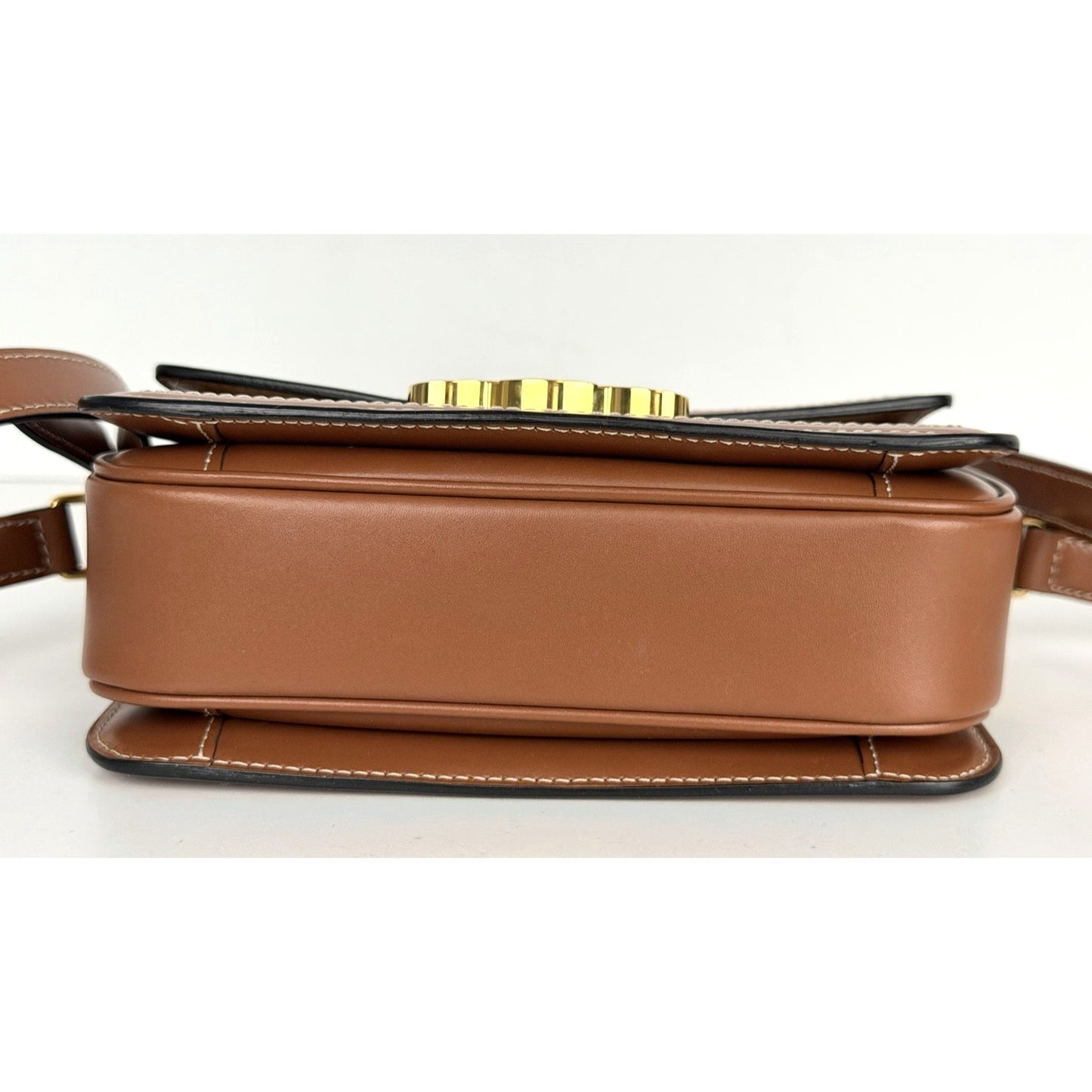Celine Teen Triomphe Bag in Brown and White Triomphe Canvas and Calfskin S11