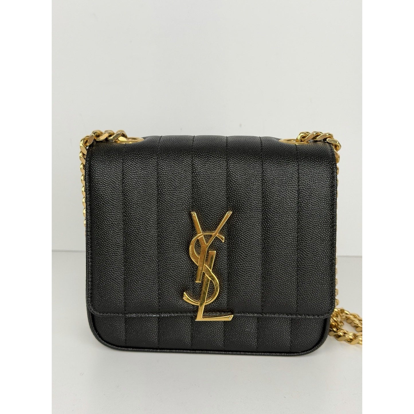 Saint Laurent Vicky Small Black Chain Quilted Bag S02