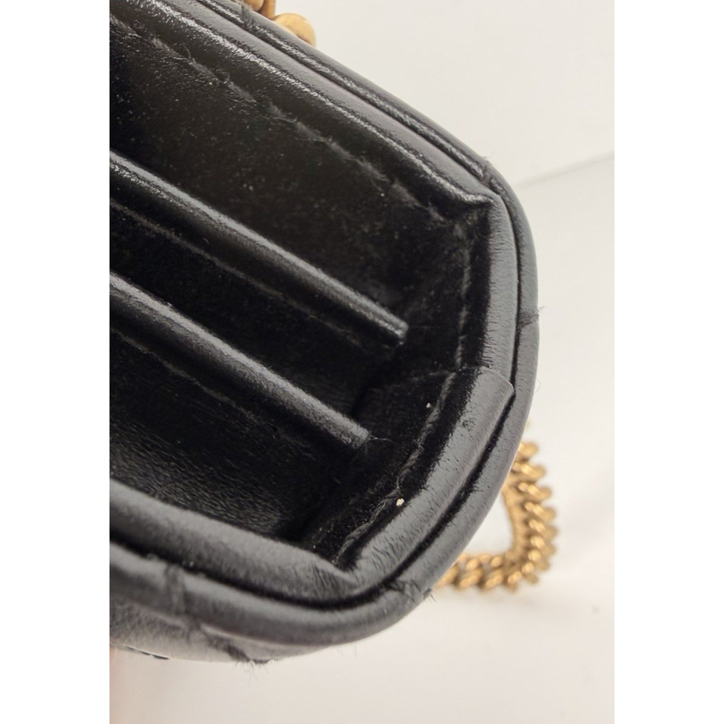 Gucci GG Marmont Shoulder Bag Mini Black Matelasse Leather & Gold-Tone Chain S06