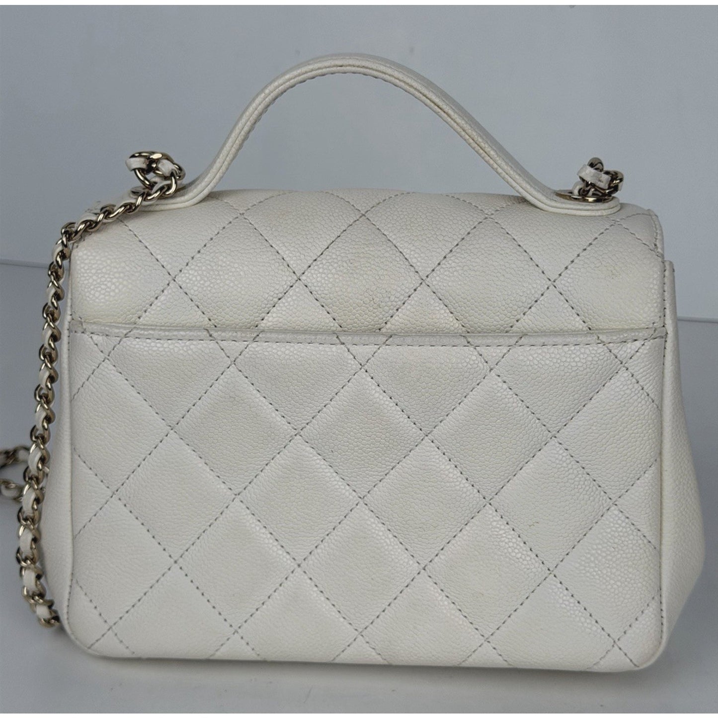 Chanel Business Affinity Flap Bag Small in White Quilted Caviar Leather NFC E4