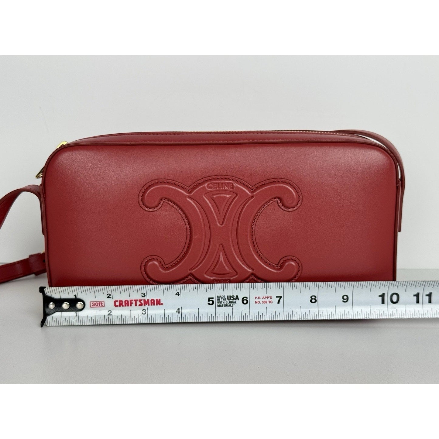 Celine Triomphe Camera Shoulder Bag Red Leather C-8