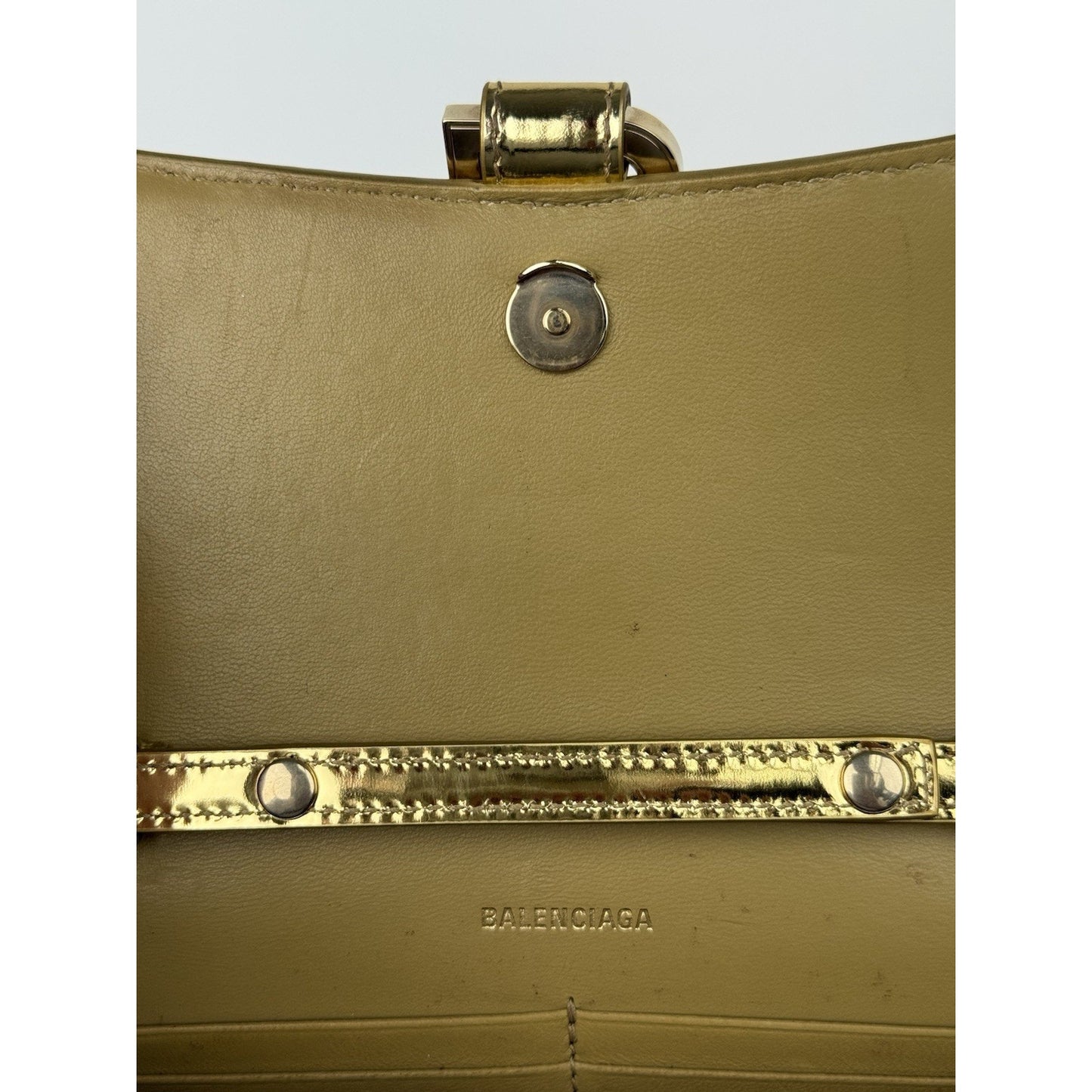 BALENCIAGA Hourglass Mirror Wallet On Chain Bag in Gold