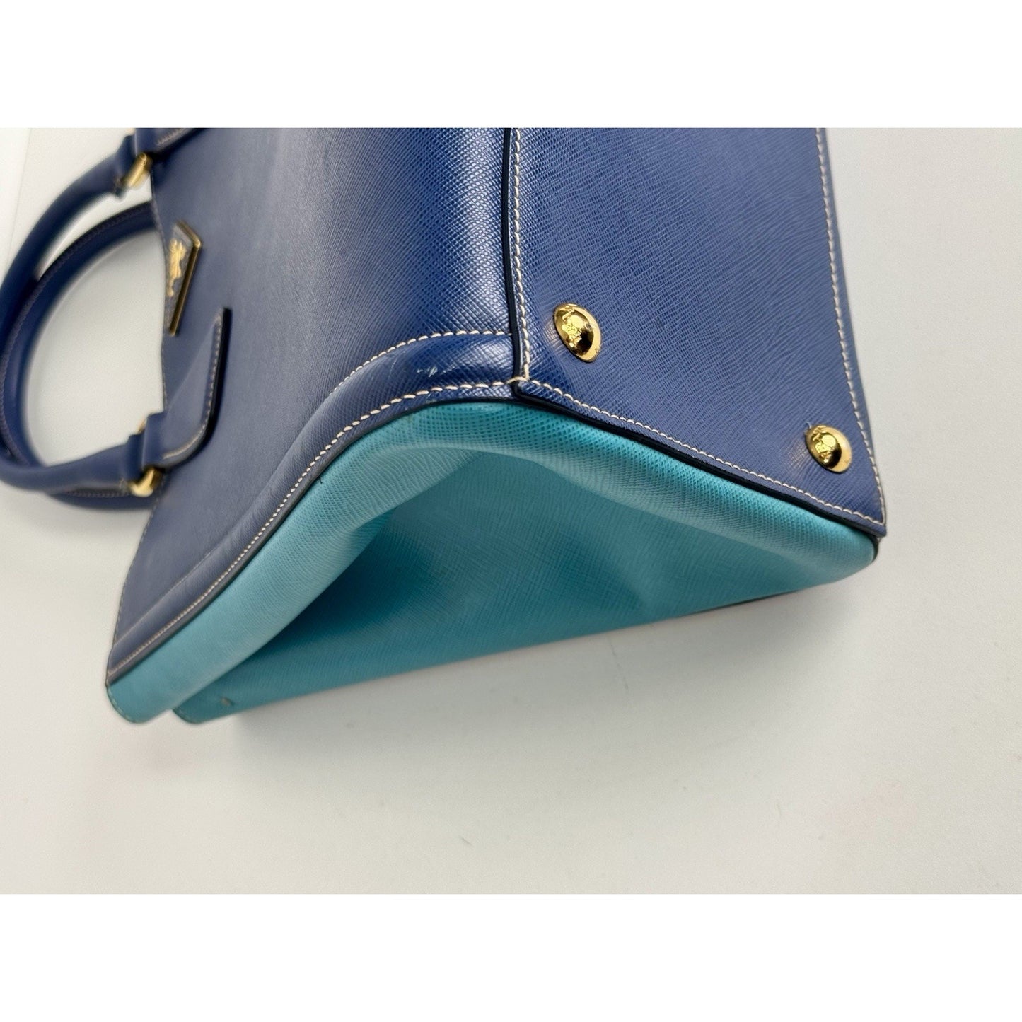 Prada Galleria Saffiano Lux Leather Two Tone Blue Tote C-9