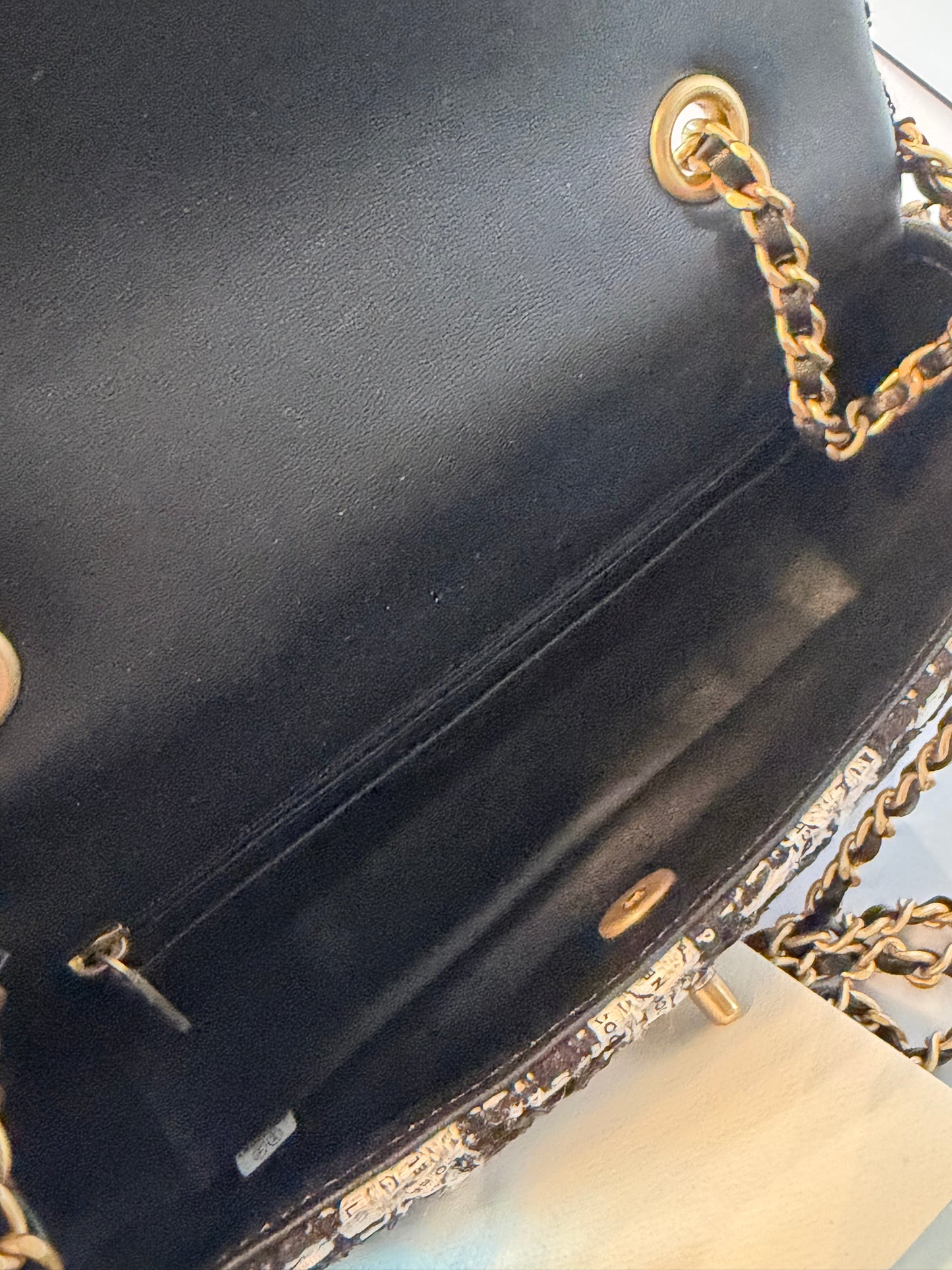CHANEL Black/White Quilted Tweed River Of Pearls Mini Flap Bag