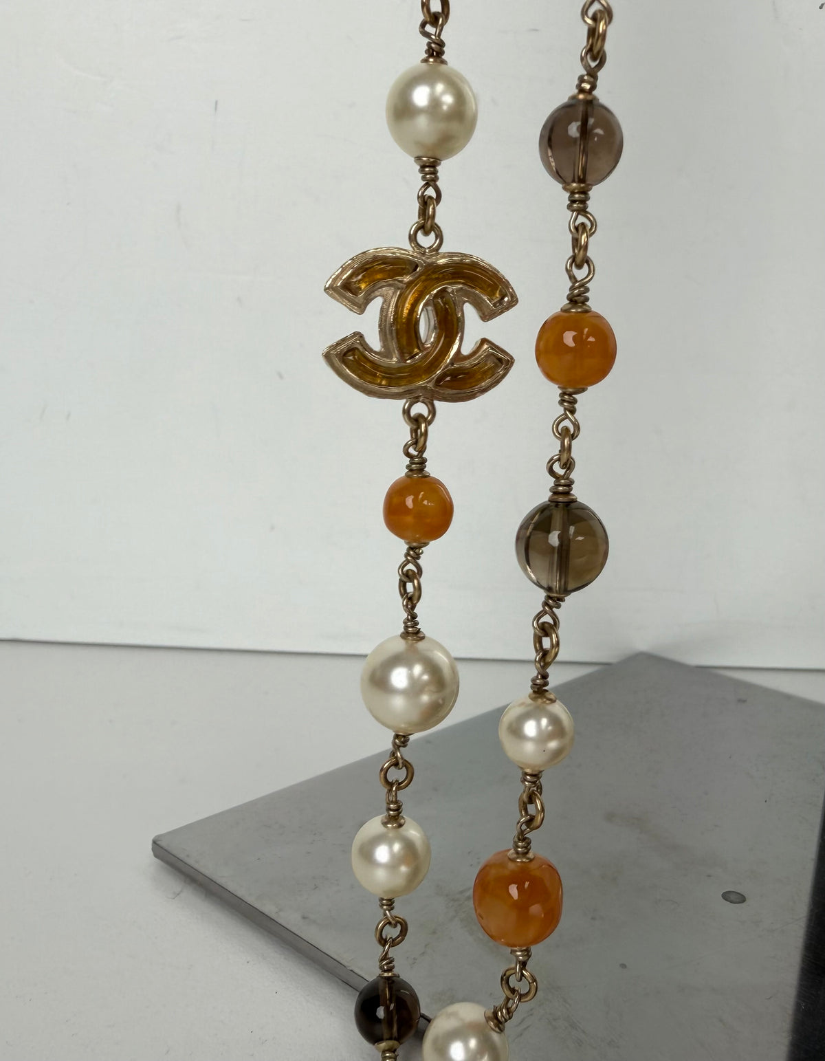 Chanel Long Beaded and Faux Pearl Station Necklace K-1