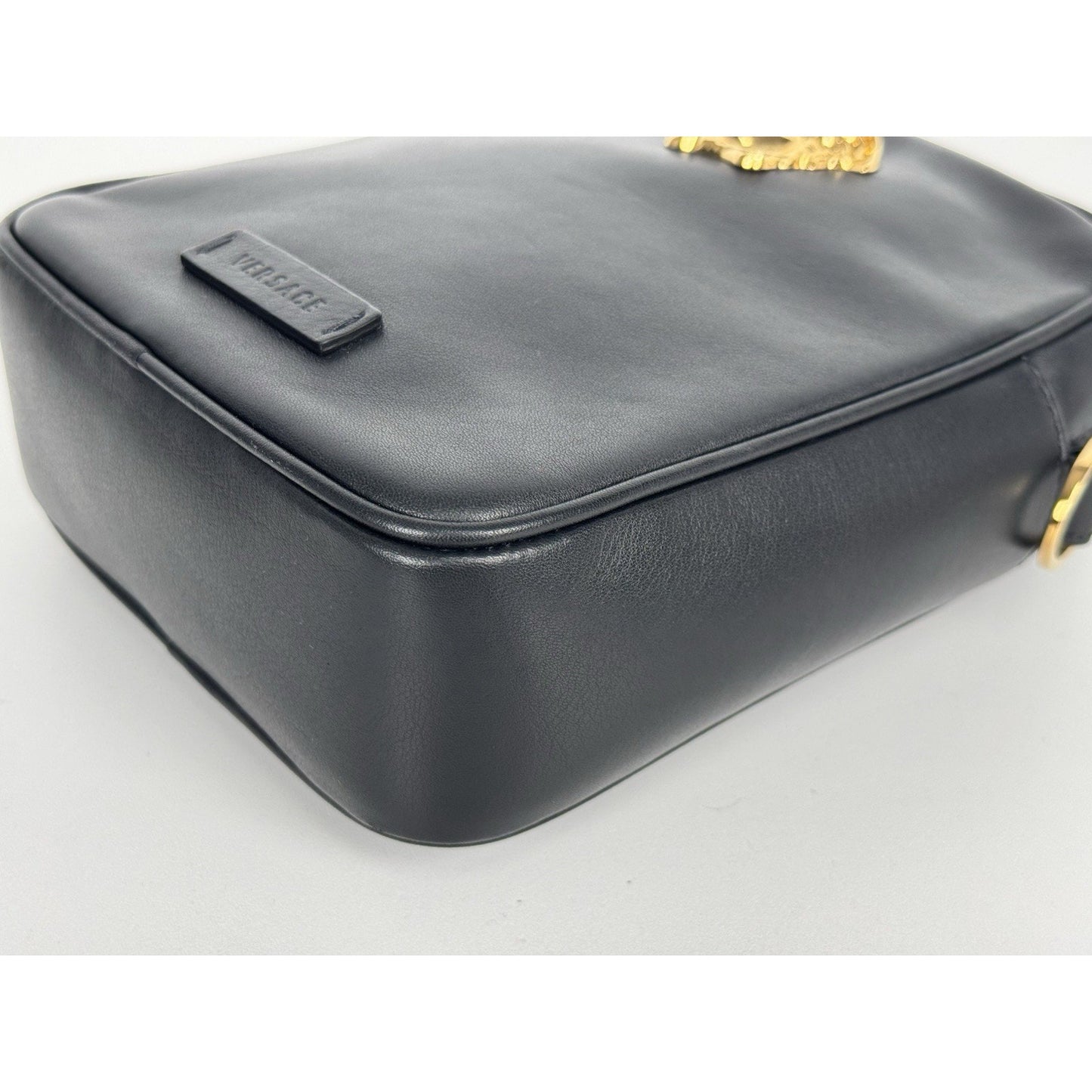 Versace La Medusa Black Leather Crossbody Bag with Gold Hardware D-1