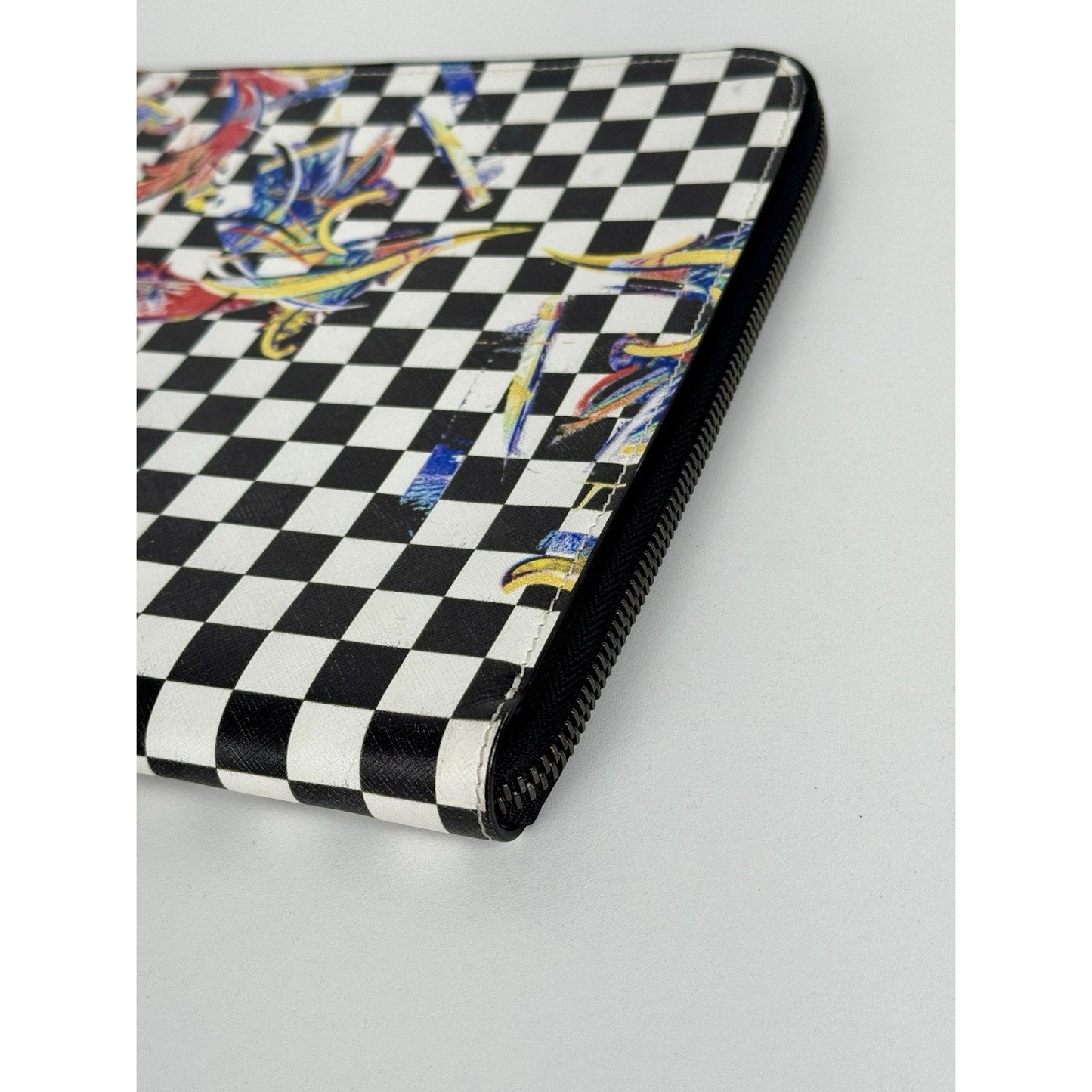 Versace Multicolour Checkerboard Pattern Leather Handbag Silver Hardware