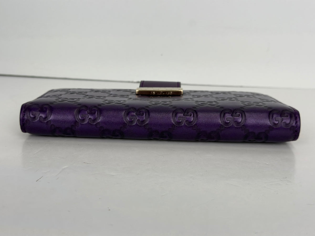 Gucci Metal Bar Continental Wallet in Purple Guccissima Leather YK4