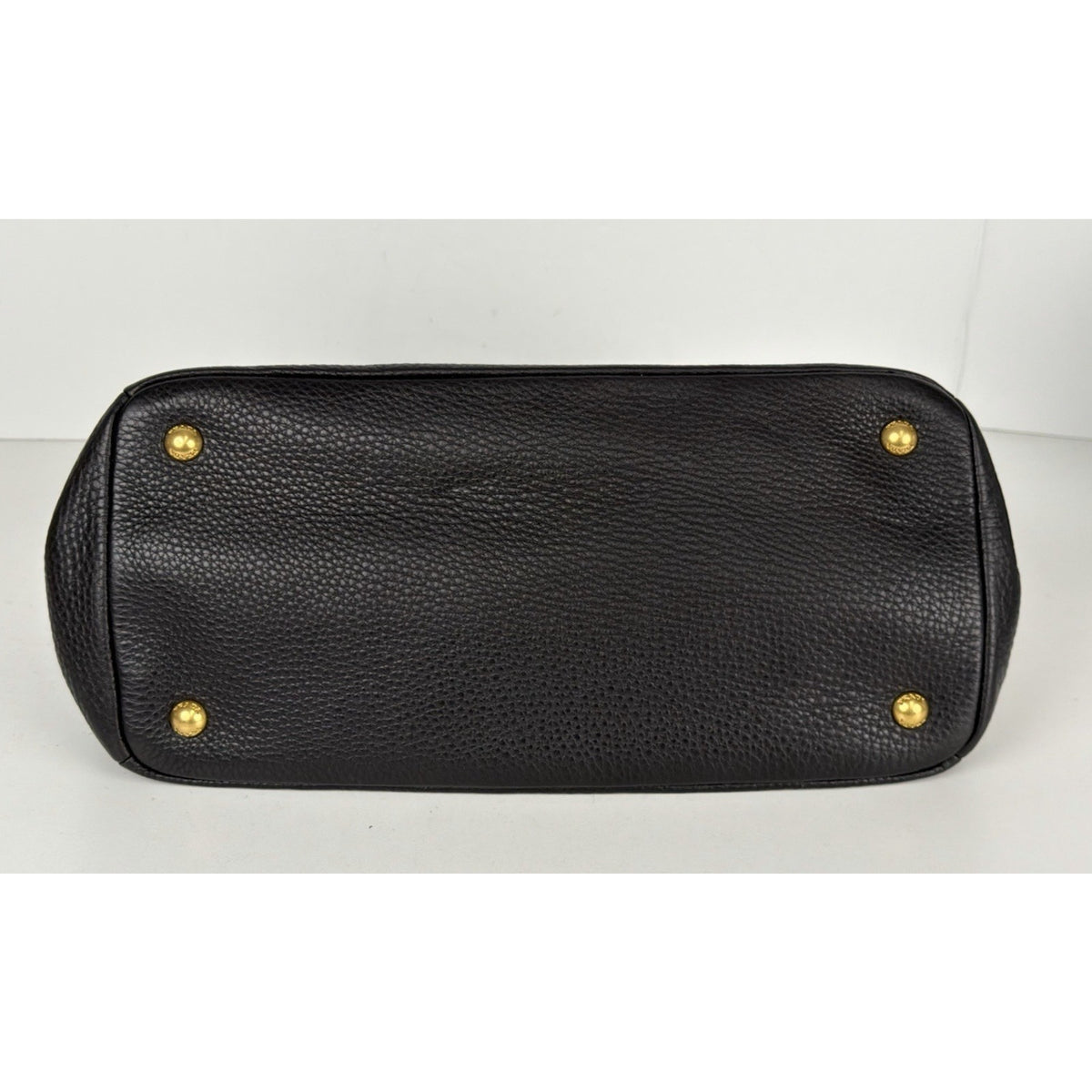 Prada Vitello Daino Medium Top Handle Bag in Black Leather Gold-Tone Hardware E6