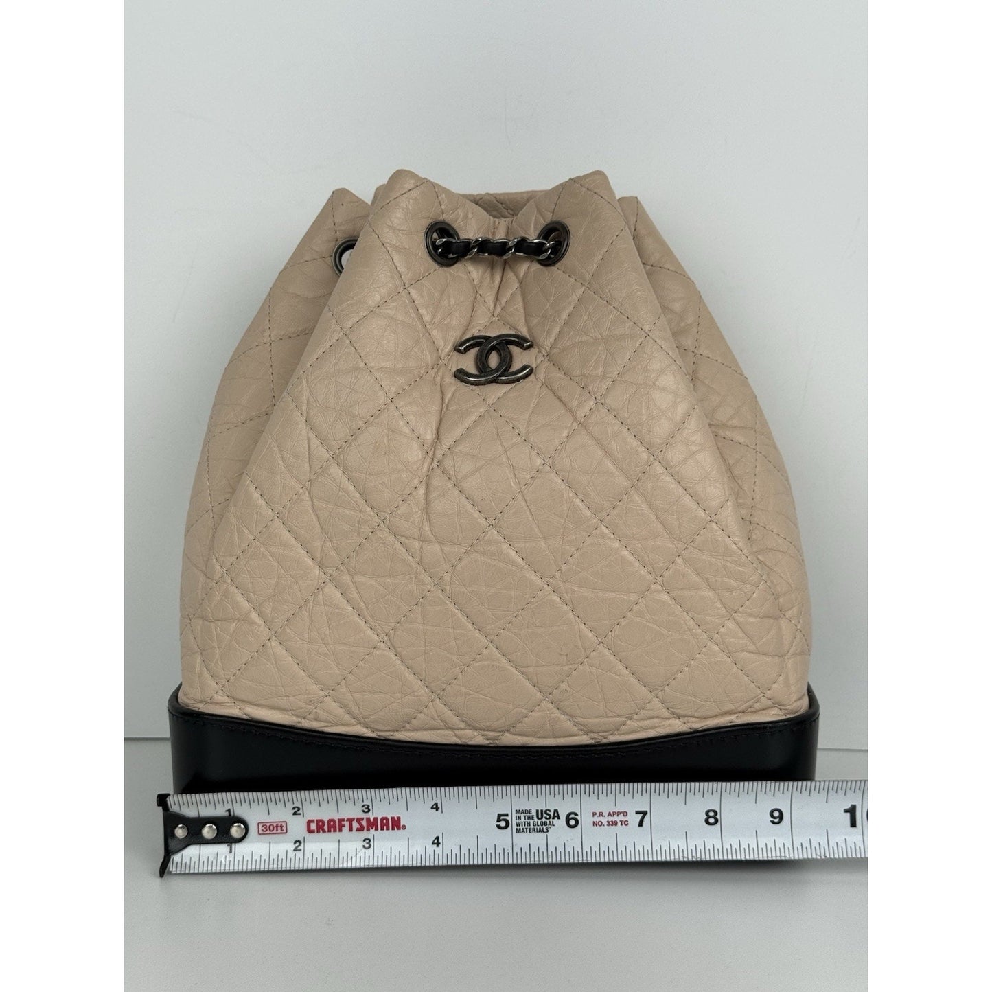 Chanel Gabrielle Small Backpack Aged Calfskin Beige and Black B-7