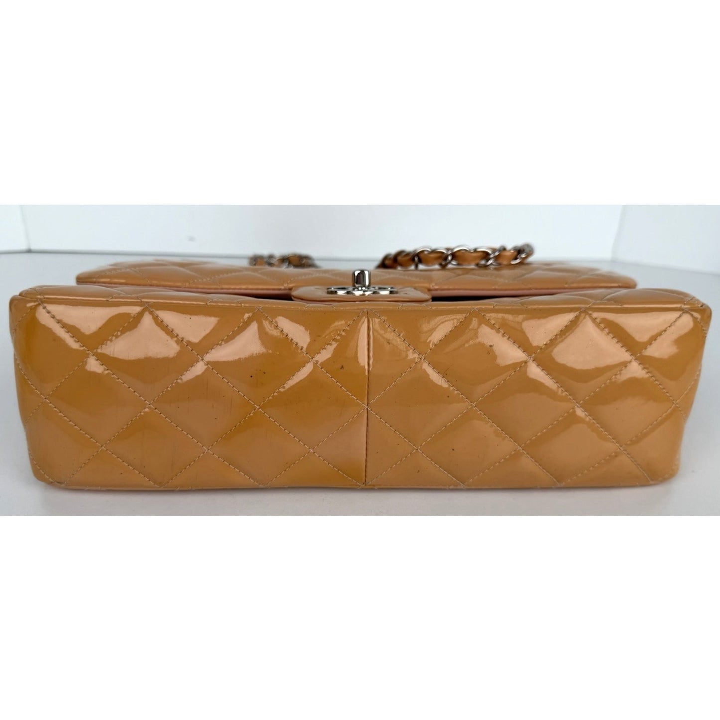Chanel Classic Double Flap Jumbo Bag in Shiny Orange Patent Leather 2011 D1
