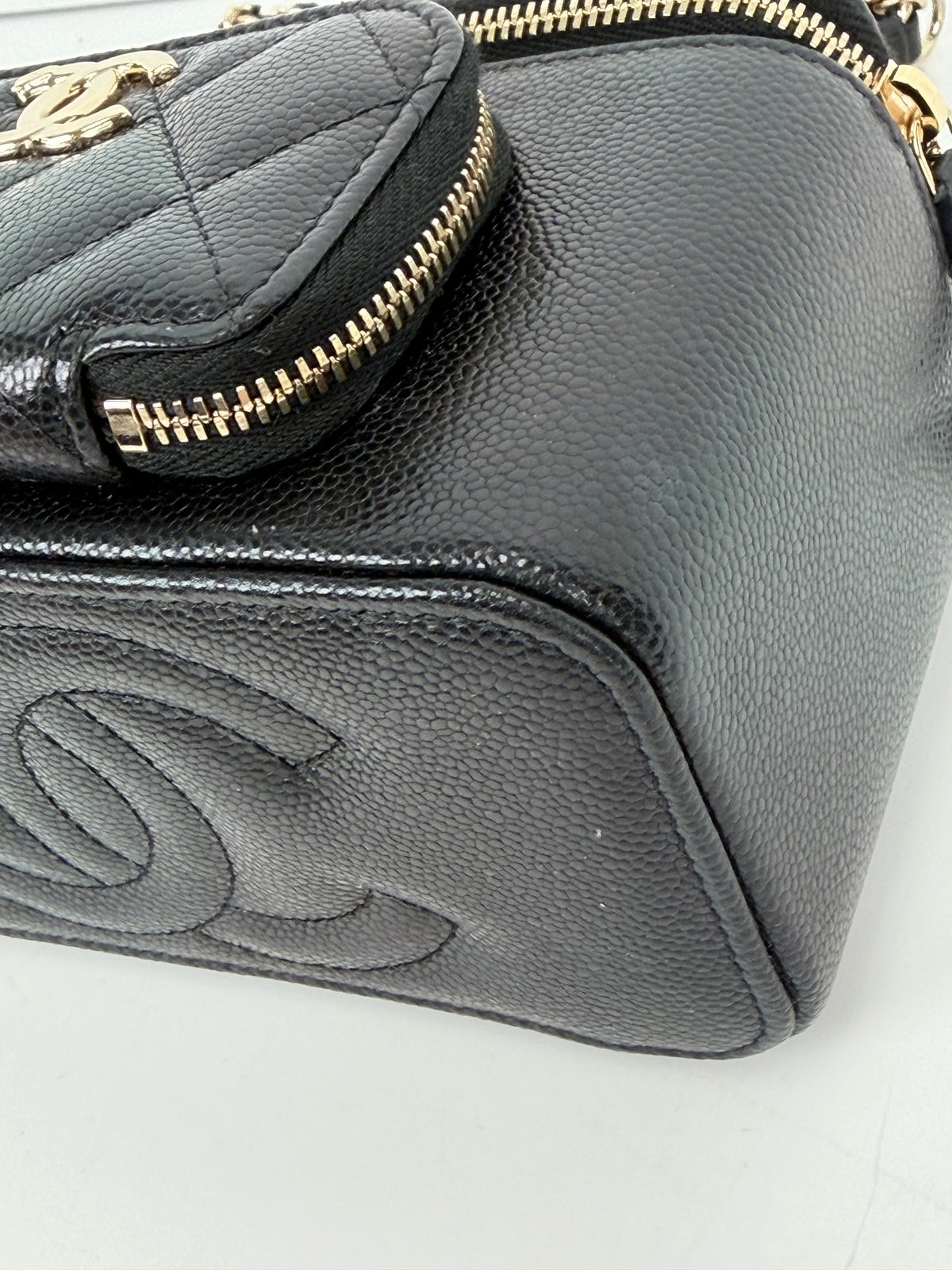 Chanel Pocket Vanity Case Top Handle Bag in Black Quilted Caviar Leather NFC YC-4