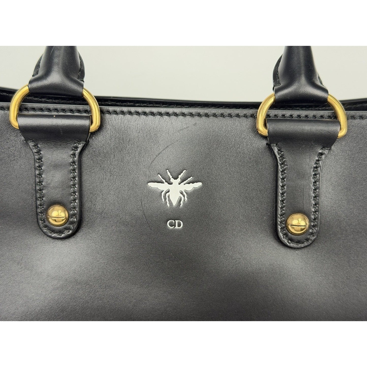Christian Dior D-Bee Tote Bag in Black Leather Bee Emblem 2017 S