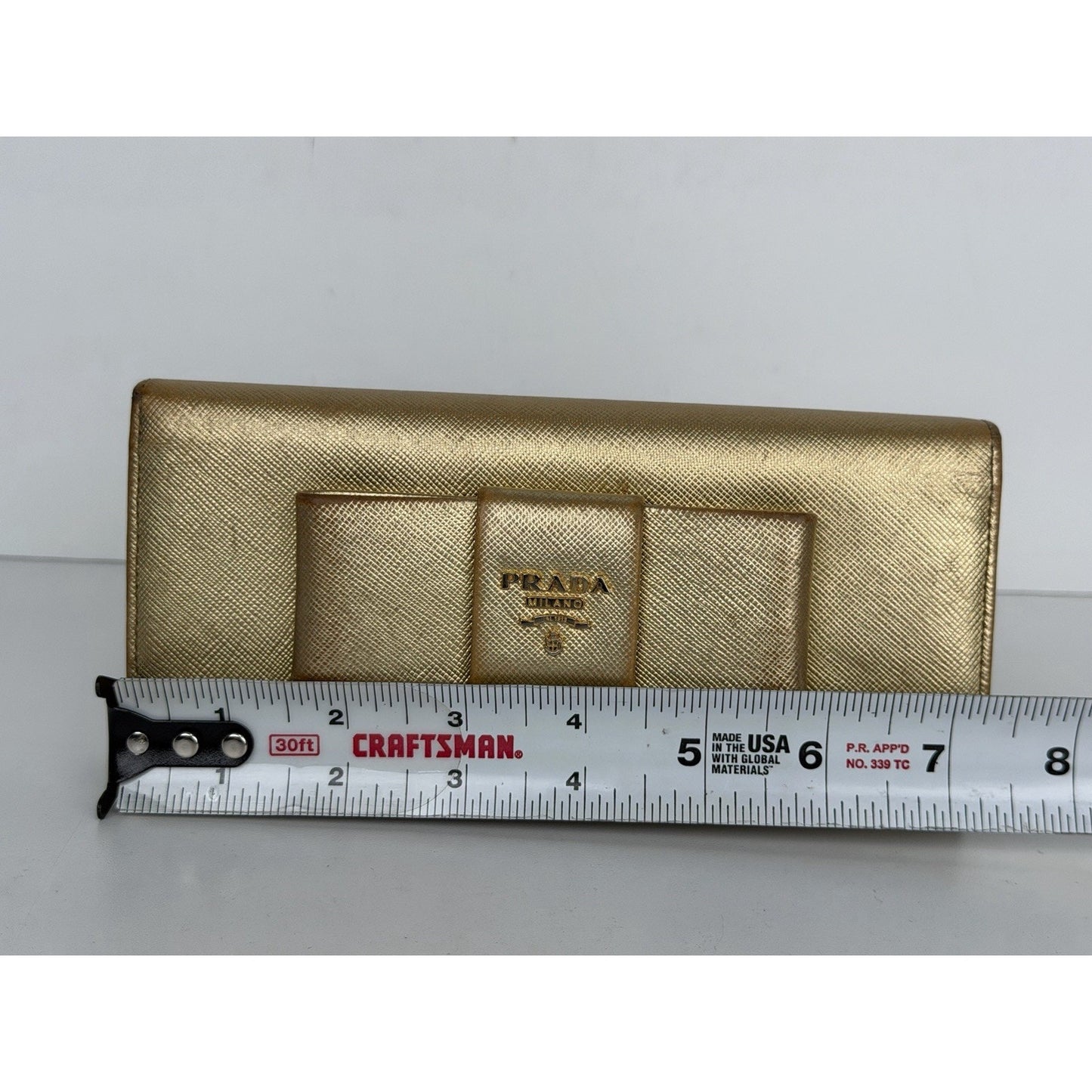 Prada Saffiano Bow Continental Wallet in Crosshatch-Textured Calf Leather