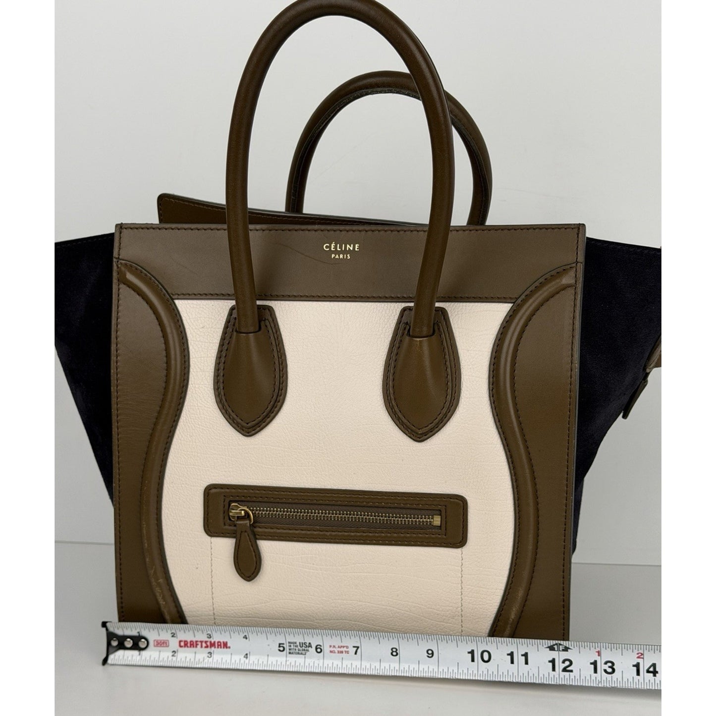 Celine Mini Luggage Tote Bag Cream Textured Calf Leather Tricolor 2014-2015 S