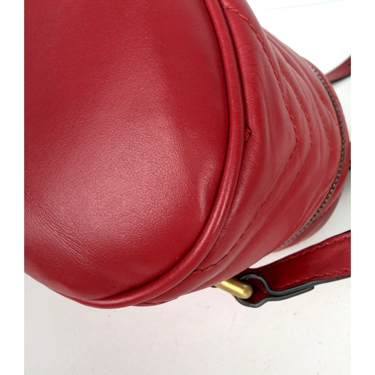 Gucci GG Marmont Mini Vanity Backpack in Red Chevron-Quilted Calfskin Leather S9