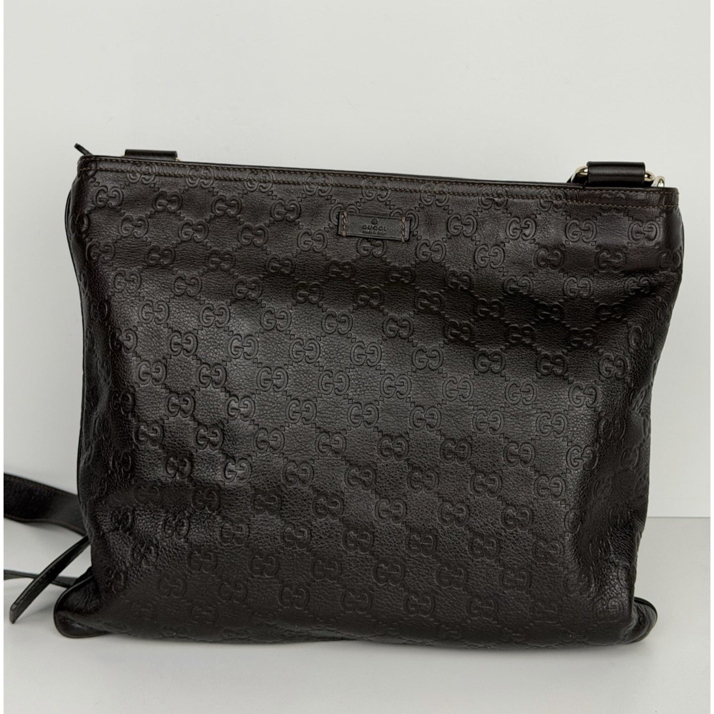 Gucci Guccissima GG Signature Leather Messenger Bag in Brown F2