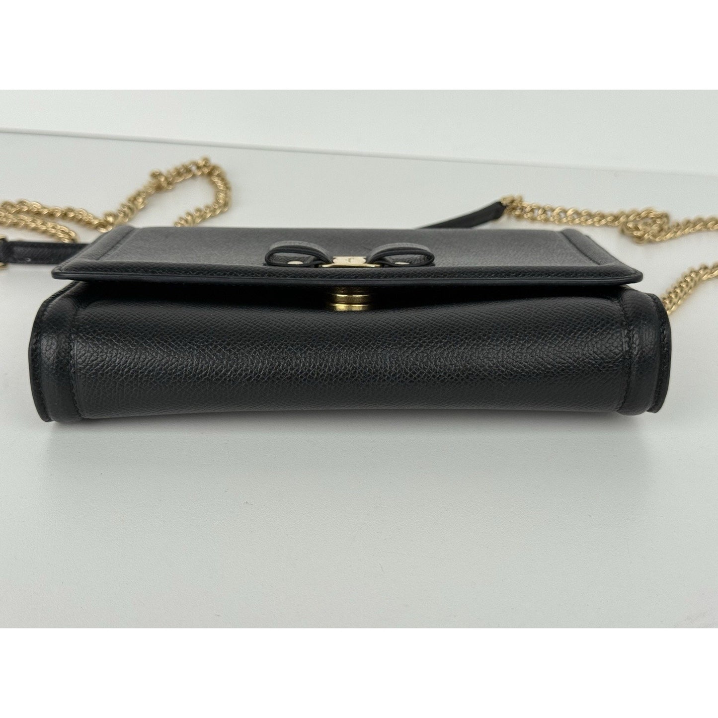 Salvatore Ferragamo Vala Ribbon Shoulder Bag Leather Black