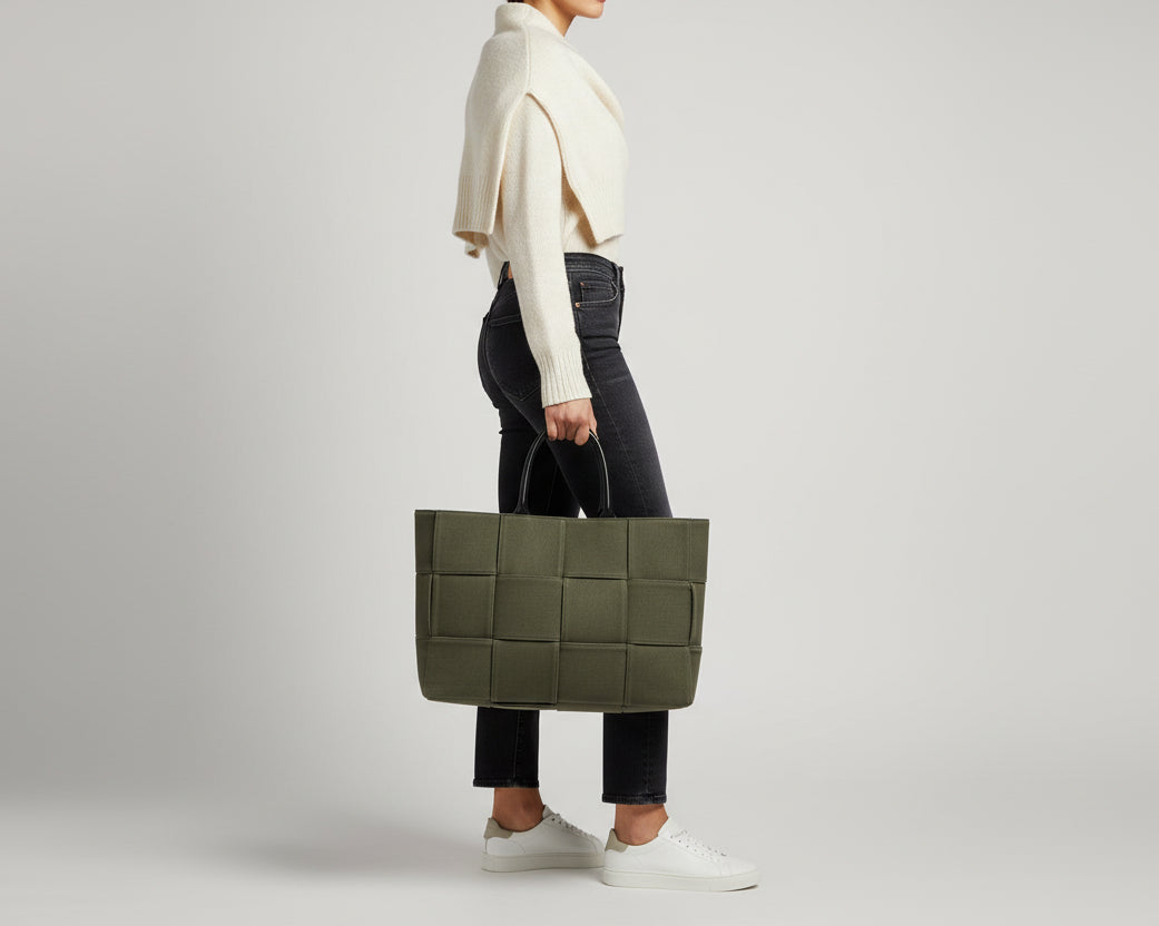 Bottega Veneta Large Arco Woven Canvas Tote Handbag C-7