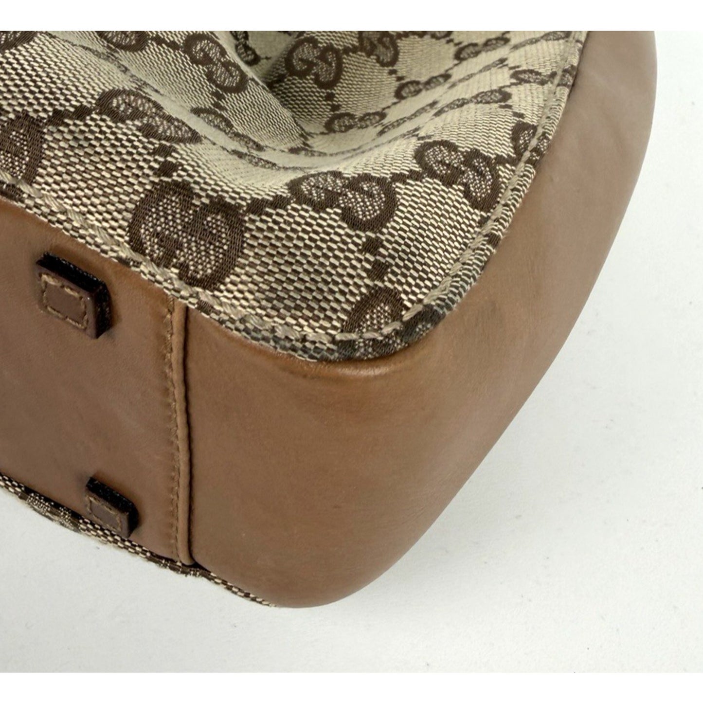 Gucci Vintage GG Canvas Tote Bag in GG Canvas with Leather Trim S