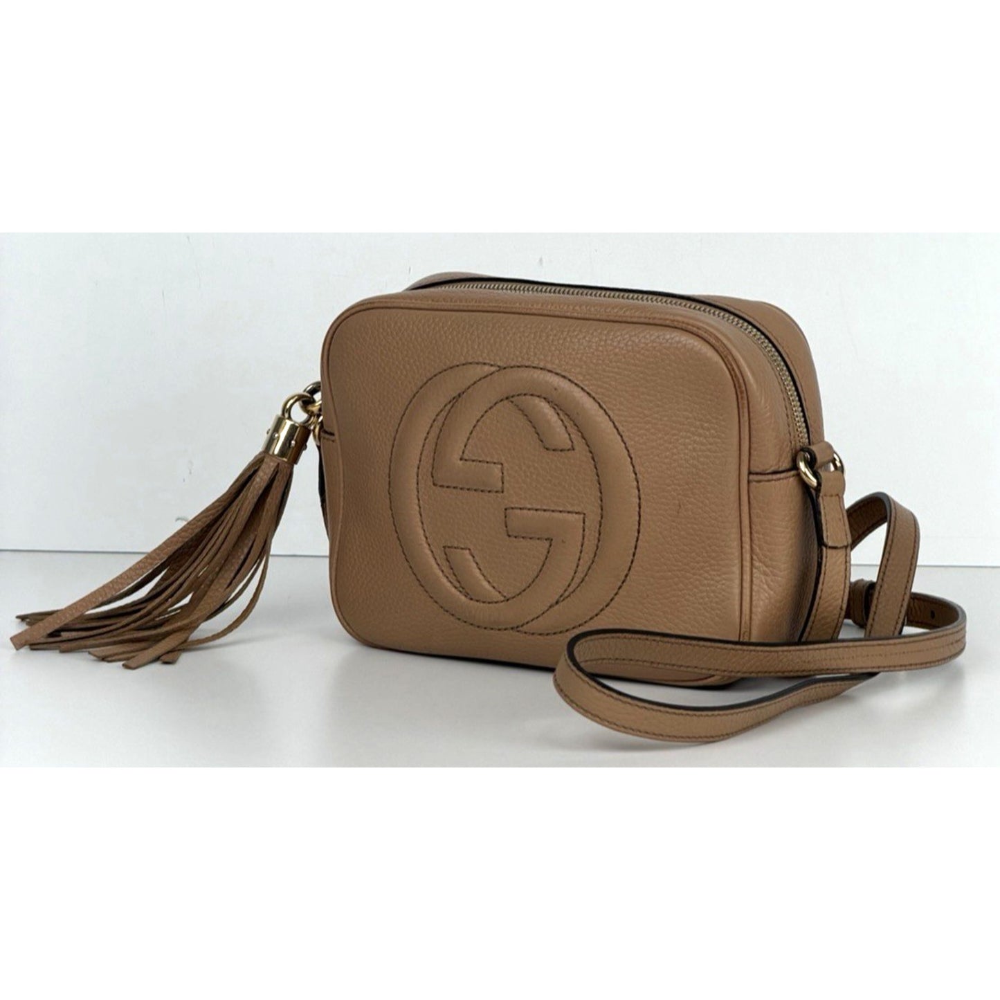 Soho Disco Small Bag in Light Brown Leather Crossbody Champagne Hardware S