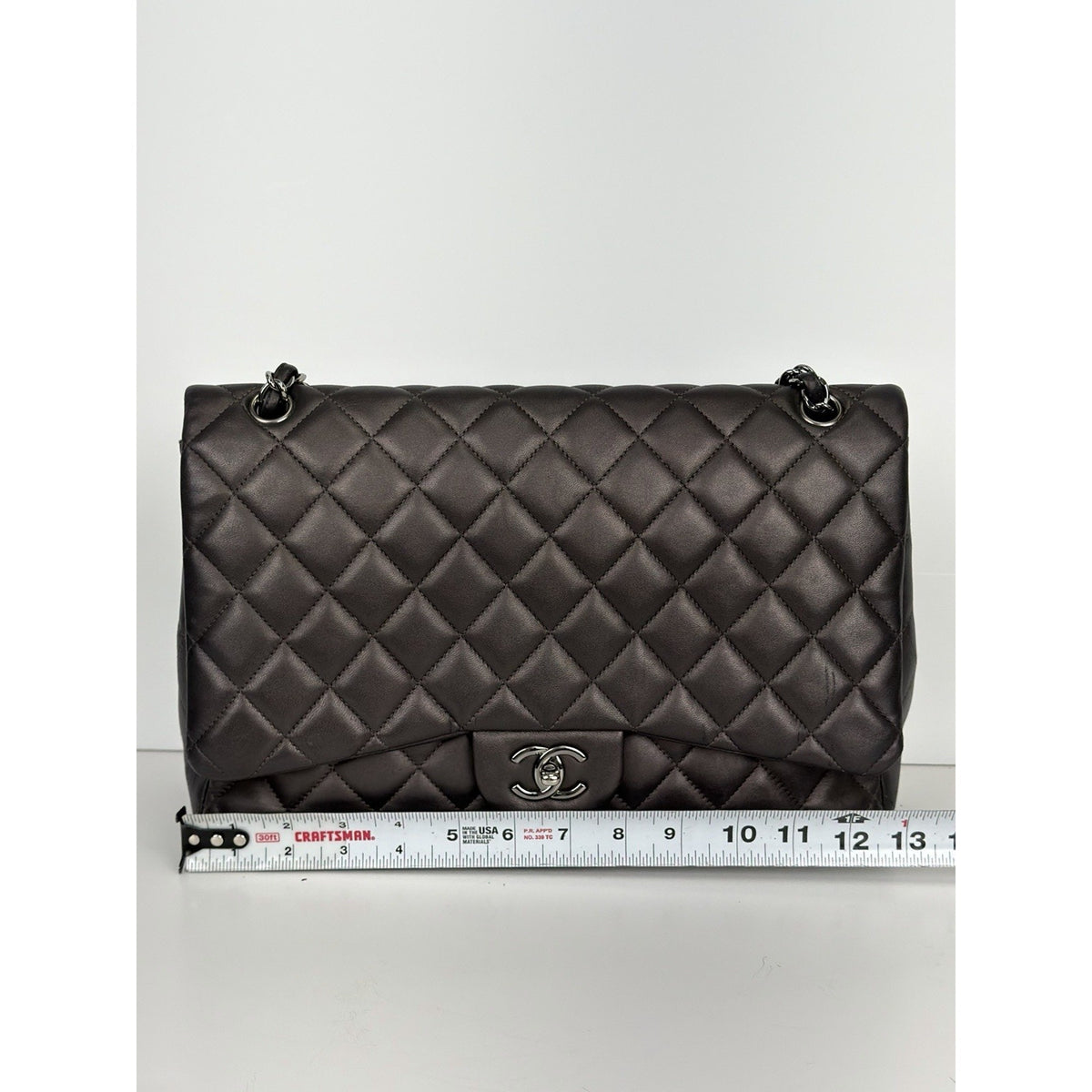 Chanel Classic Flap Bag Maxi in Metallic Dark Grey Quilted Leather 2009-2010 F-3