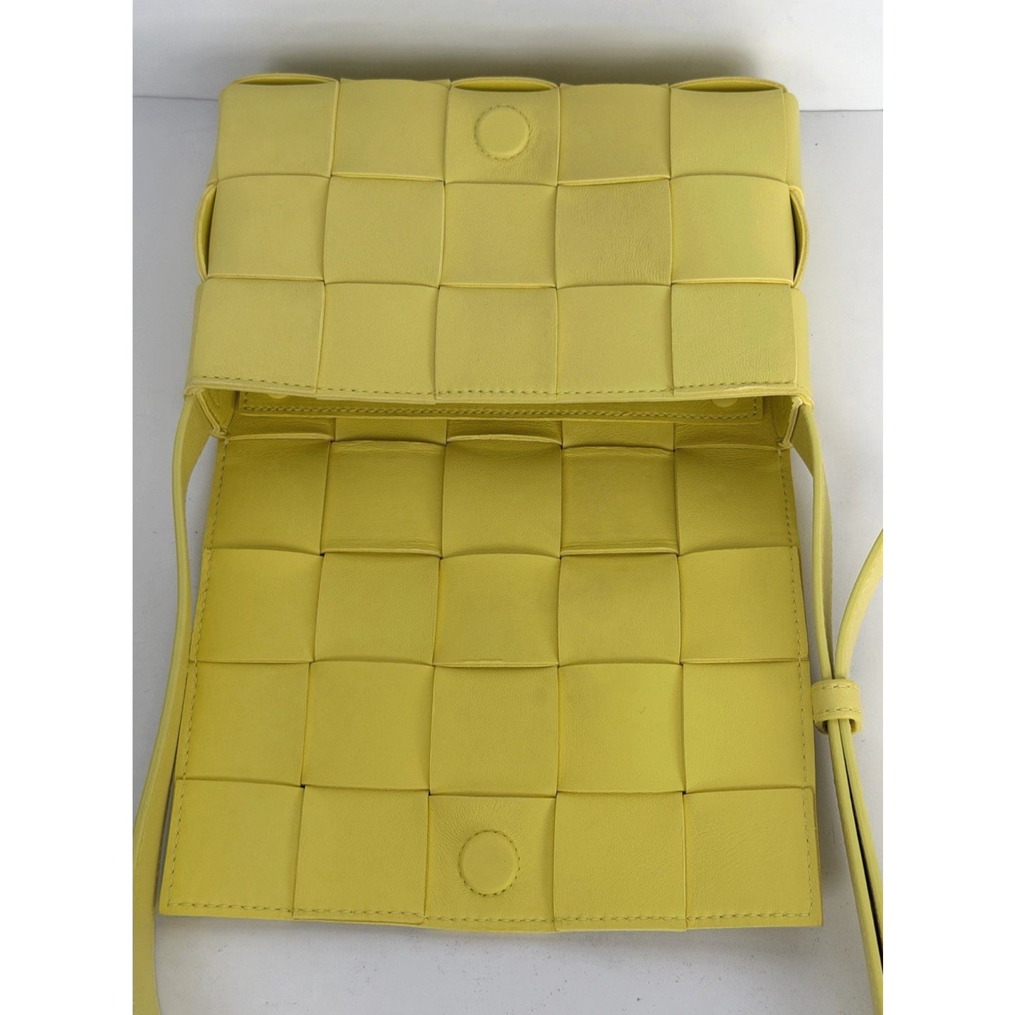 Bottega Veneta Cassette Crossbody Bag in Yellow Intrecciato Lambskin Leather