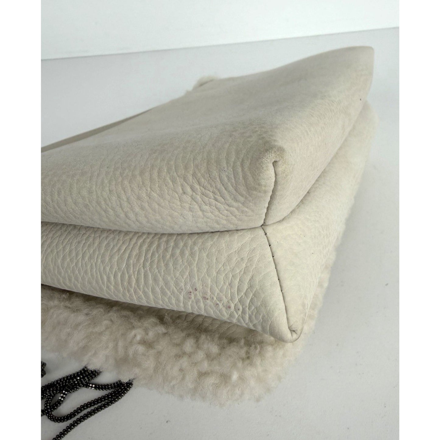 Brunello Cucinelli Shoulder Bag with Shearling Trim in Off-White Leather S15