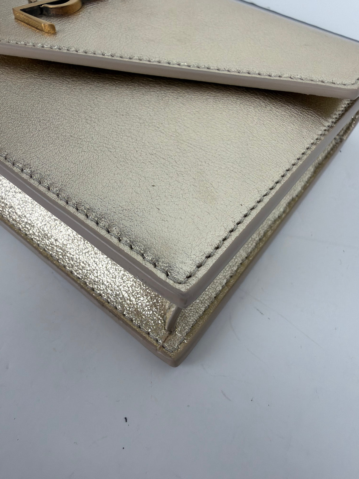 Saint Laurent Envelope Chain Wallet Azalea in Metallic Calfskin YS15