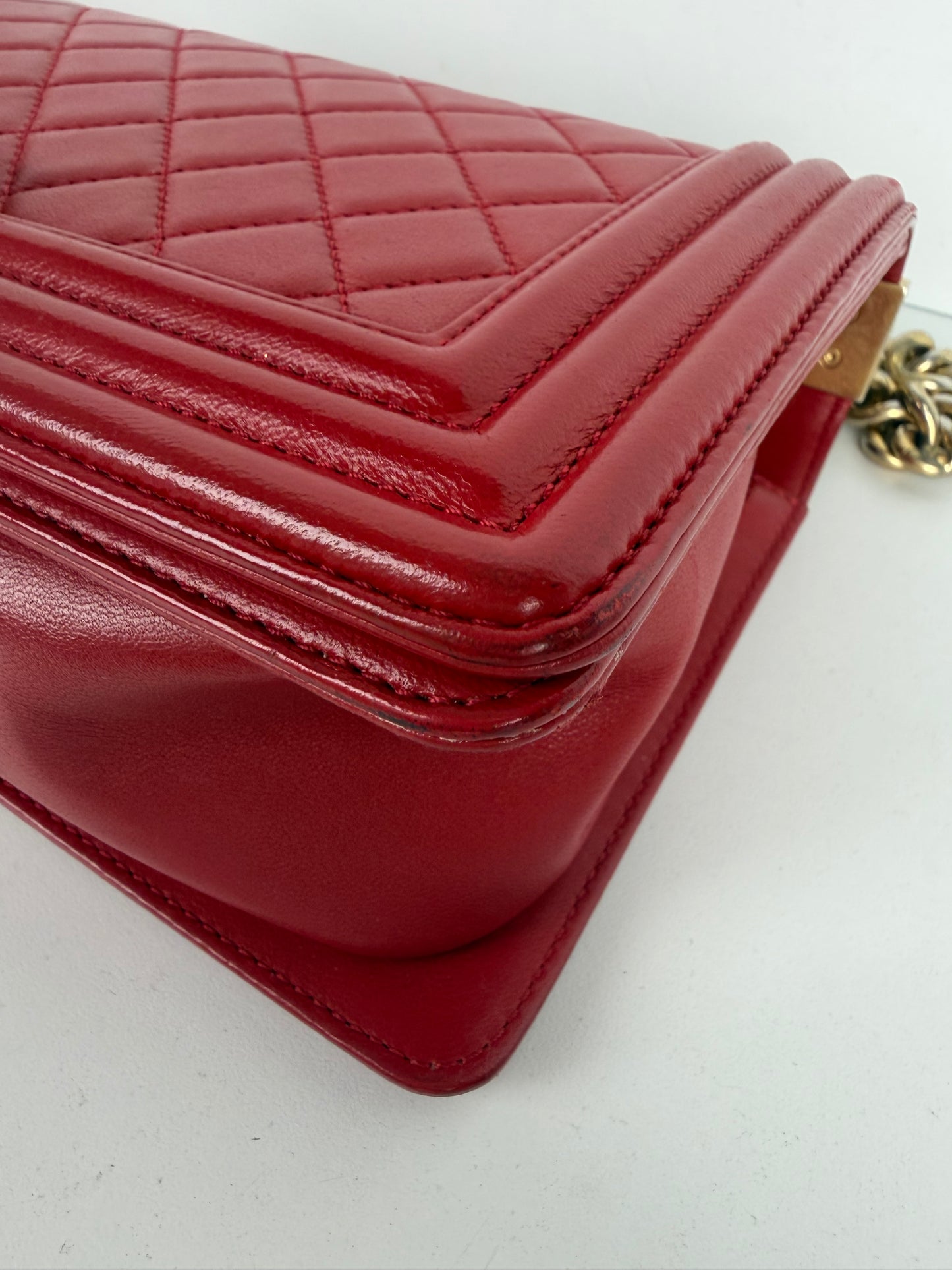 Chanel Boy Bag Medium in Red Lambskin Leather Gold Hardware 2015-2016 YE-8