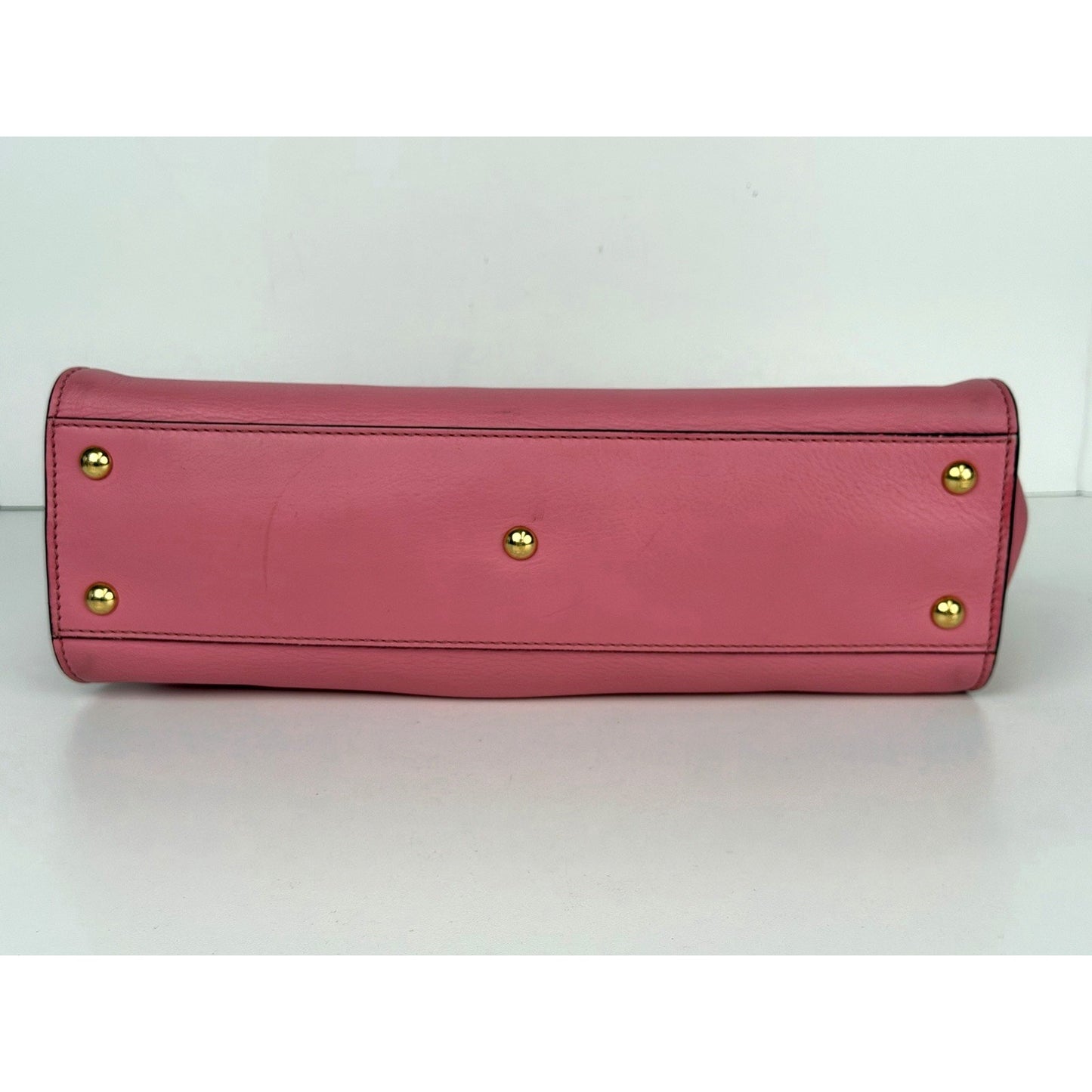 Fendi Peekaboo HandBag Medium Pink Calfskin Leather & Gold-Tone Twist Lock C3