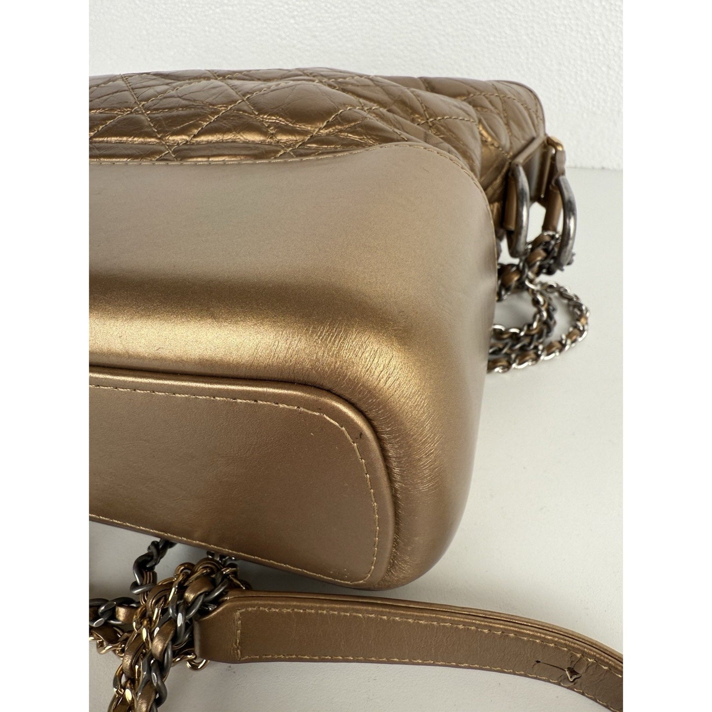 CHANEL Gabrielle Hobo Bag Quilted Gold Calfskin Gold Silver Hardware
