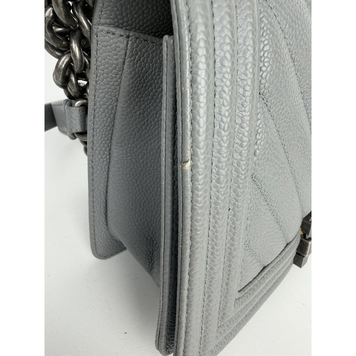 (LAYAWAY) Chanel Medium Boy Flap Bag in Grey Chevron Quilted Caviar Leather 2019 C9 (Copy)