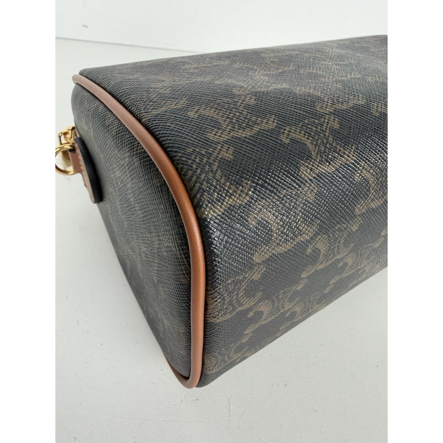 Celine Small Boston Bag in Tan Triomphe Coated Canvas F1