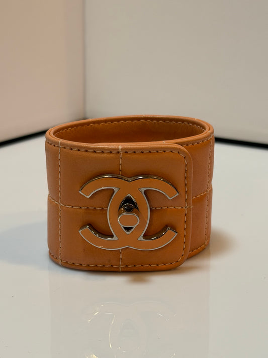 Chanel Leather Pink CC Wrap Bracelet