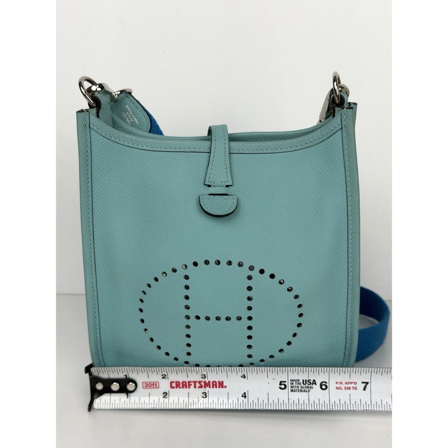 Hermes Evelyne TPM 16 Gen III Bag in Bleu Atoll and Canvas Shoulder Strap 2017D1